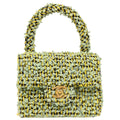 Chanel 1991-1994 Light Green Tweed Micro Classic Flap Handbag