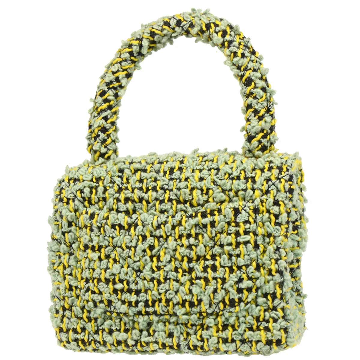Chanel 1991-1994 Light Green Tweed Micro Classic Flap Handbag