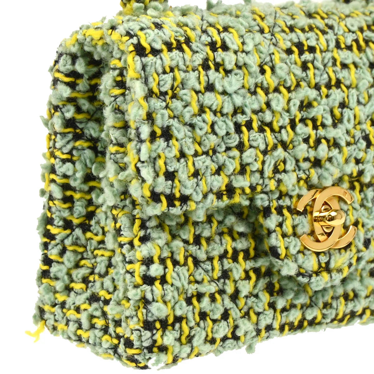 Chanel 1991-1994 Light Green Tweed Micro Classic Flap Handbag