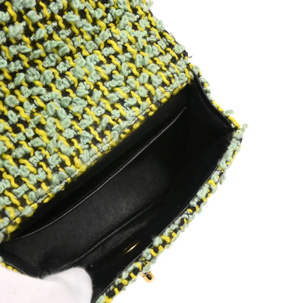Chanel 1991-1994 Light Green Tweed Micro Classic Flap Handbag