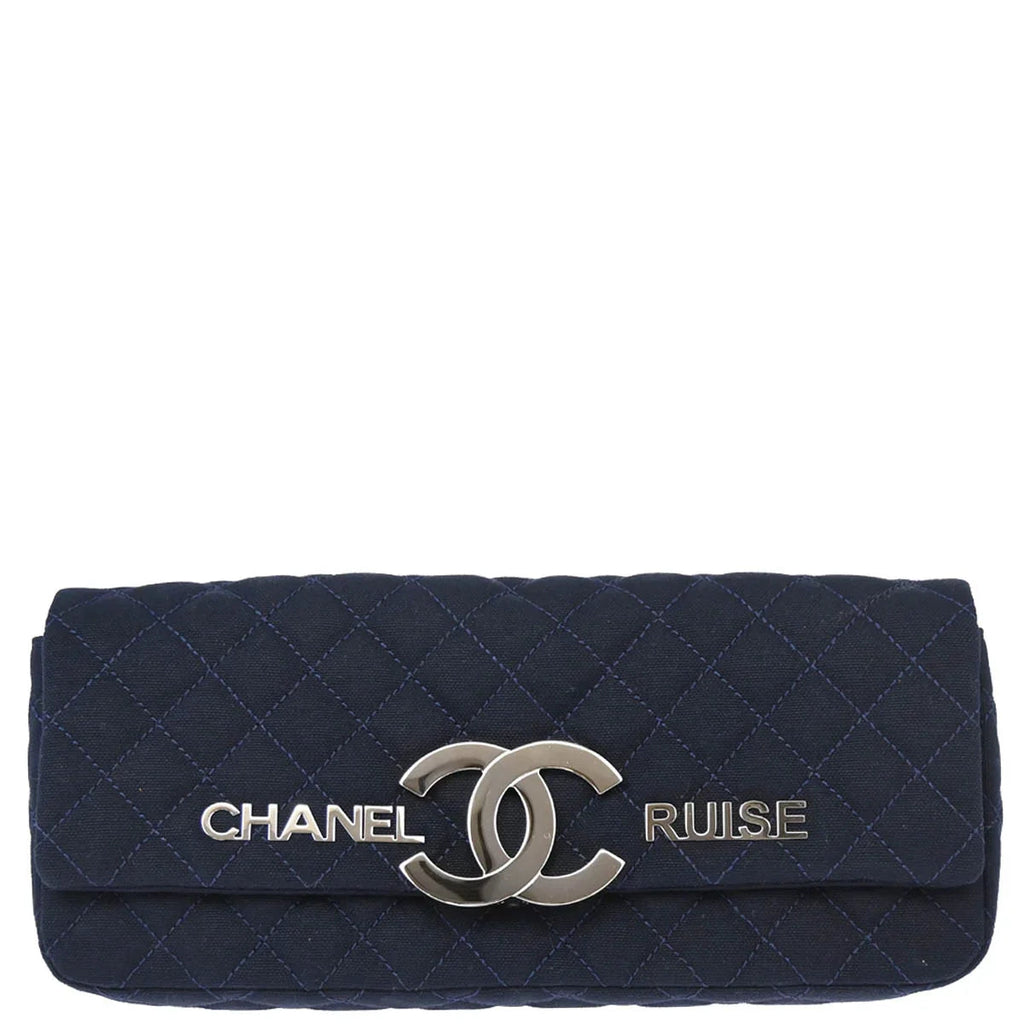 Chanel 2008-2009 Navy Cotton Cruise Line Clutch Bag