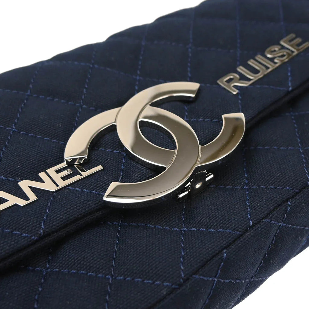 Chanel 2008-2009 Navy Cotton Cruise Line Clutch Bag