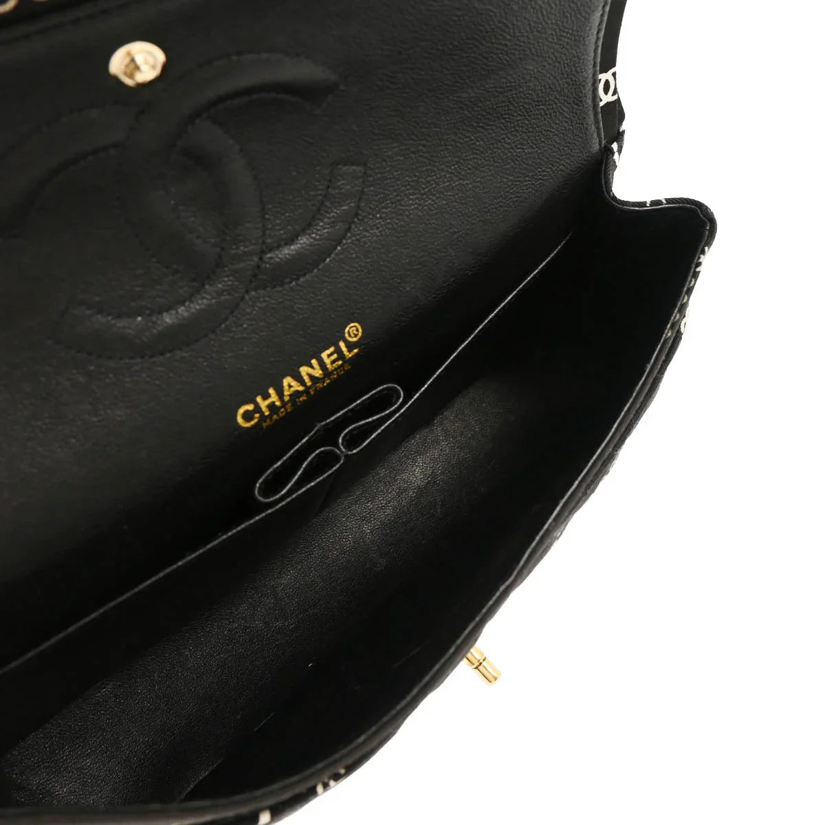 Chanel 2001-2003 Black Canvas COCO Medium Classic Double Flap Shoulder Bag