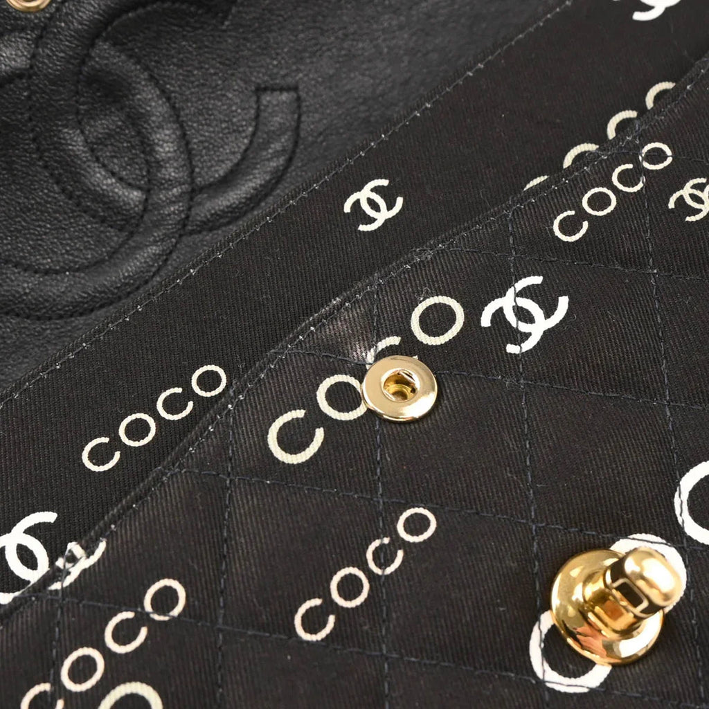 Chanel 2001-2003 Black Canvas COCO Medium Classic Double Flap Shoulder Bag