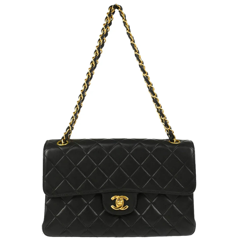 Chanel 1996-1997 Black Lambskin Double Sided Classic Flap Shoulder Bag