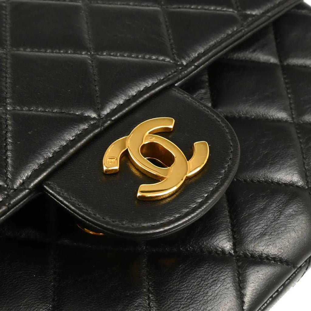 Chanel 1996-1997 Black Lambskin Double Sided Classic Flap Shoulder Bag