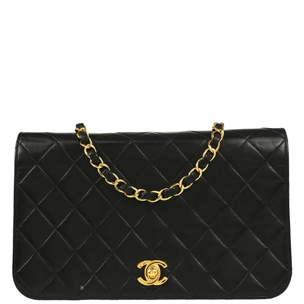 Chanel 2005-2006 Black Lambskin Turnlock Small Full Flap Shoulder Bag
