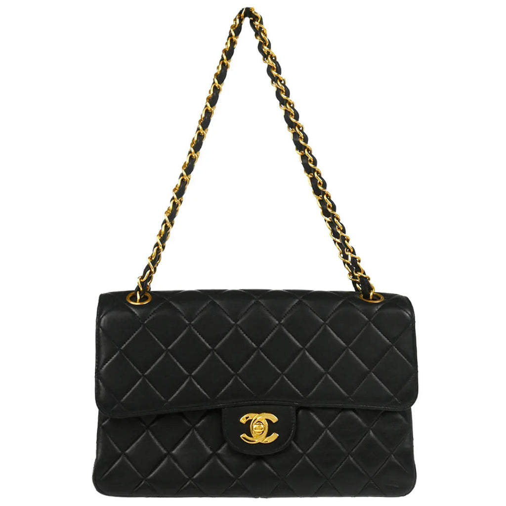 Chanel 1994-1996 Black Lambskin Double Sided Classic Flap Shoulder Bag
