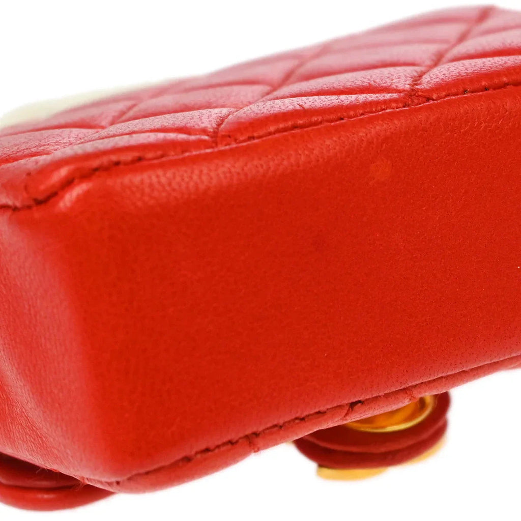 Chanel Red Lambskin Classic Flap Micro Bag
