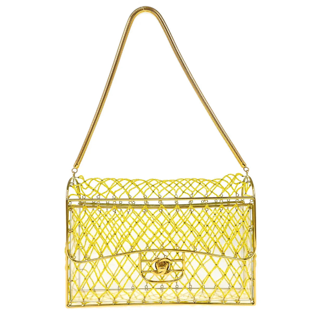 Chanel * Clear Cage Bag in Lucite with Beading, Gold Tone Frame and Chain Strap