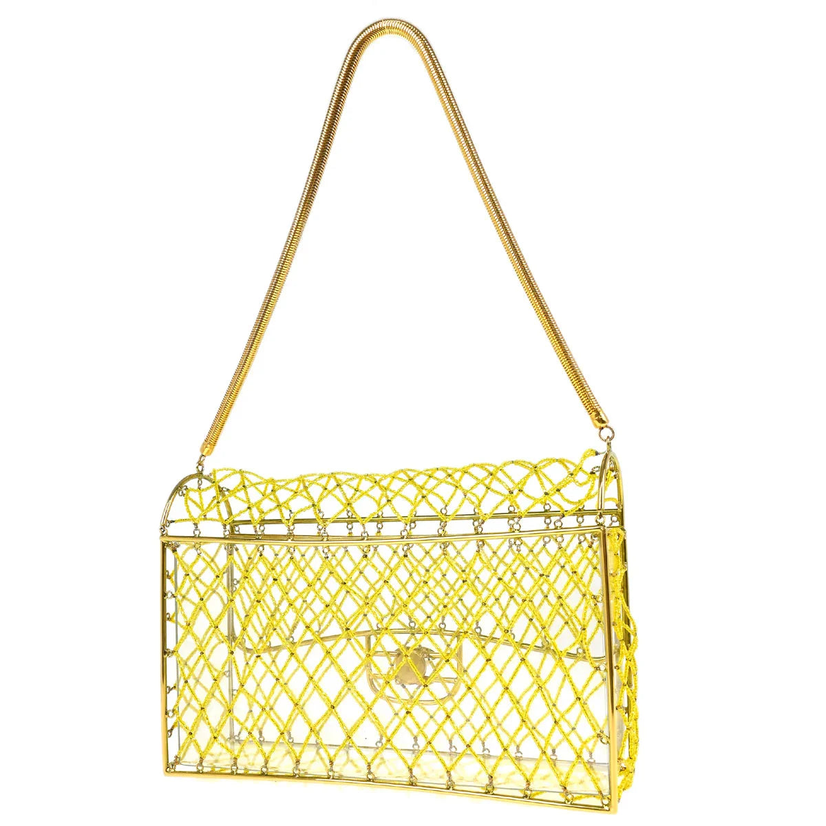 Chanel * Clear Cage Bag in Lucite with Beading, Gold Tone Frame and Chain Strap
