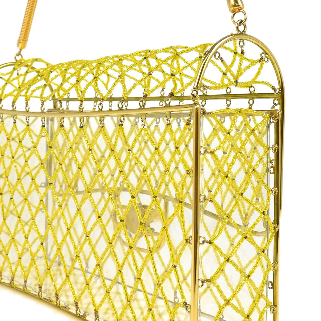 Chanel * Clear Cage Bag in Lucite with Beading, Gold Tone Frame and Chain Strap