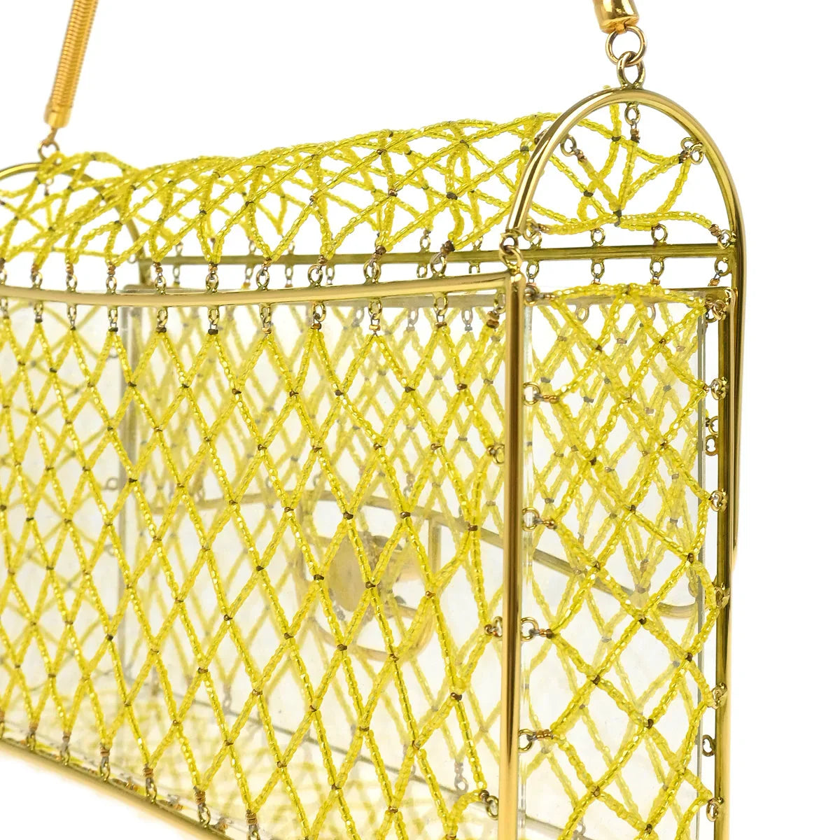 Chanel * Clear Cage Bag in Lucite with Beading, Gold Tone Frame and Chain Strap