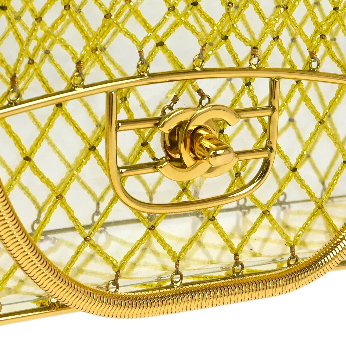 Chanel * Clear Cage Bag in Lucite with Beading, Gold Tone Frame and Chain Strap