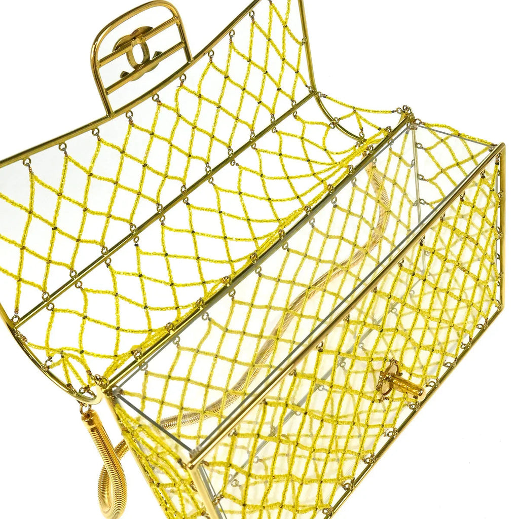 Chanel * Clear Cage Bag in Lucite with Beading, Gold Tone Frame and Chain Strap