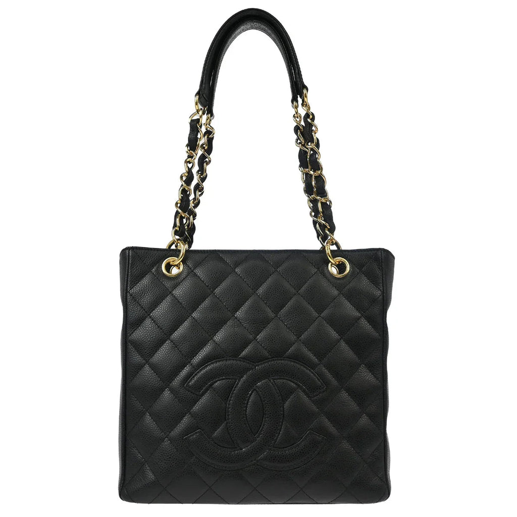 Chanel 2006-2008 Black Caviar Petite Shopping Tote PST Chain Handbag