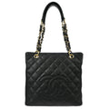 Chanel 2006-2008 Black Caviar Petite Shopping Tote PST Chain Handbag