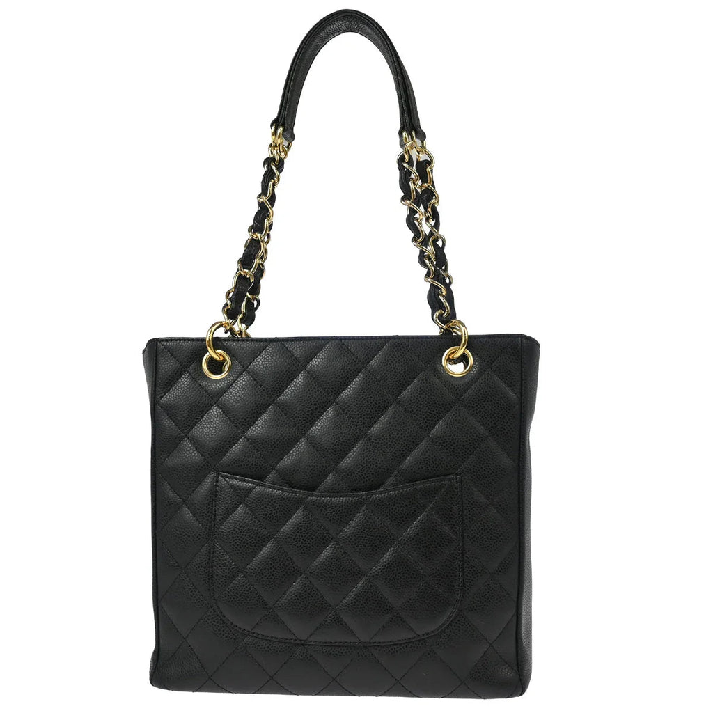 Chanel 2006-2008 Black Caviar Petite Shopping Tote PST Chain Handbag