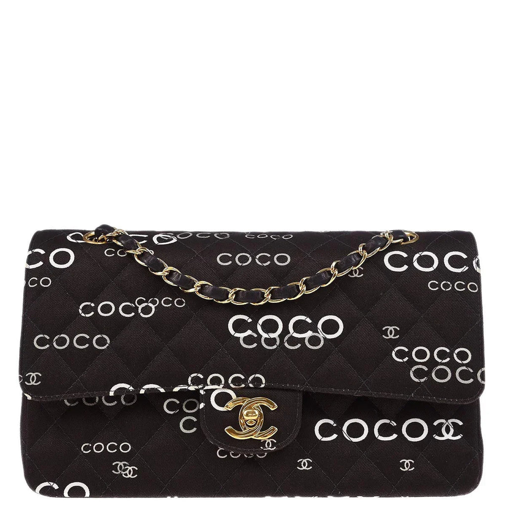 Chanel 2002-2003 Brown Canvas COCO Medium Classic Double Flap Shoulder Bag