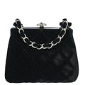 Chanel 1996-1997 Black Velvet Kisslock Chain Shoulder Bag