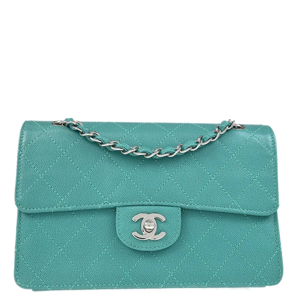 Chanel 1997-1999 Turquoise Caviar Single Flap Shoulder Bag