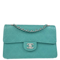 Chanel 1997-1999 Turquoise Caviar Single Flap Shoulder Bag