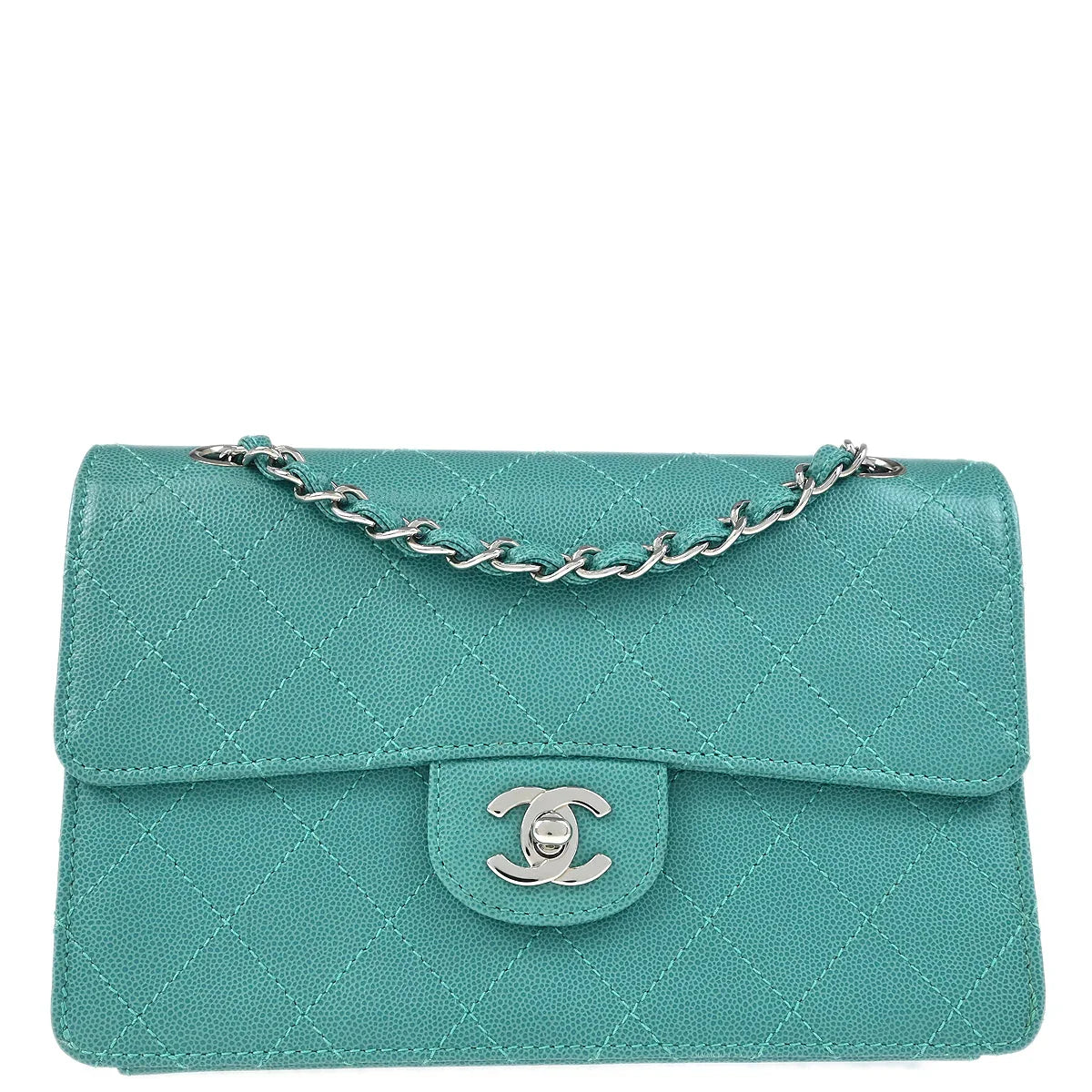 Chanel 1997-1999 Turquoise Caviar Single Flap Shoulder Bag