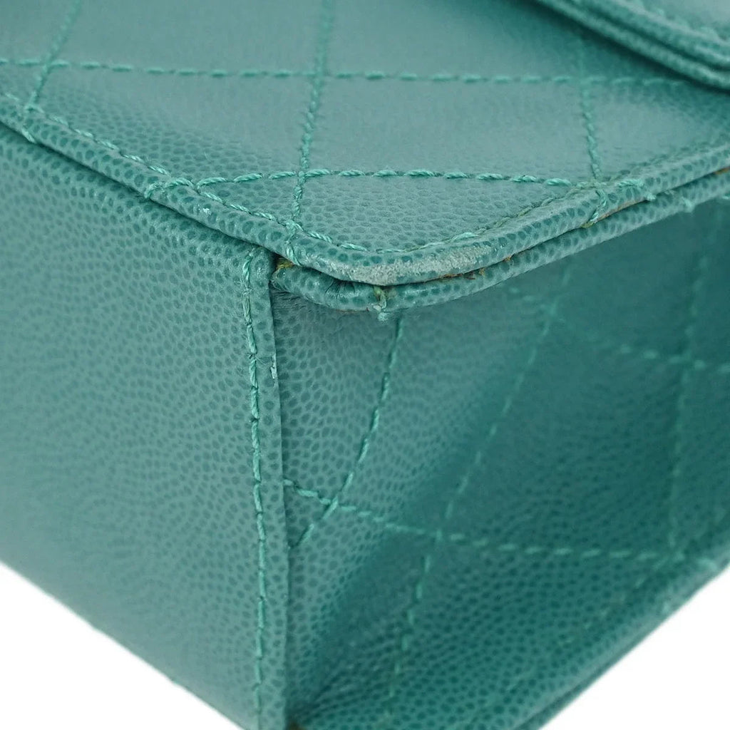 Chanel 1997-1999 Turquoise Caviar Single Flap Shoulder Bag
