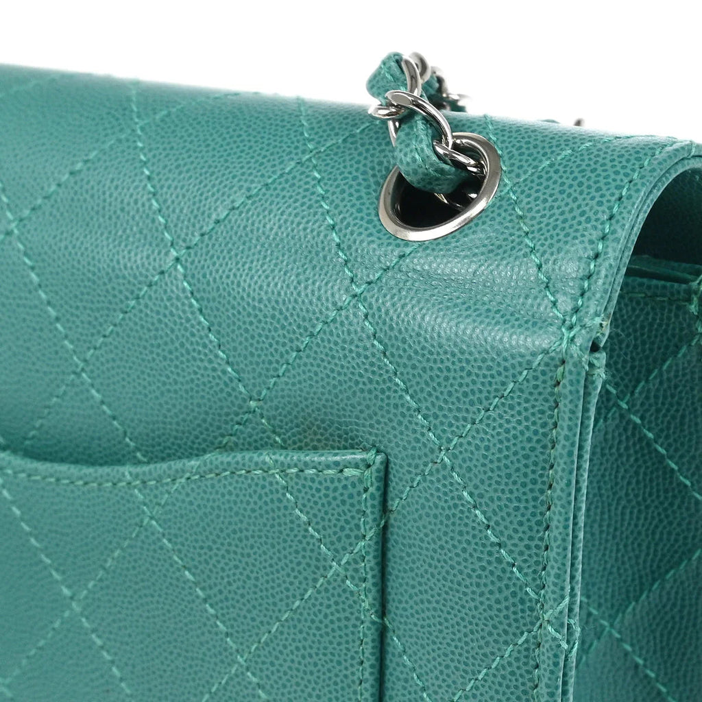 Chanel 1997-1999 Turquoise Caviar Single Flap Shoulder Bag