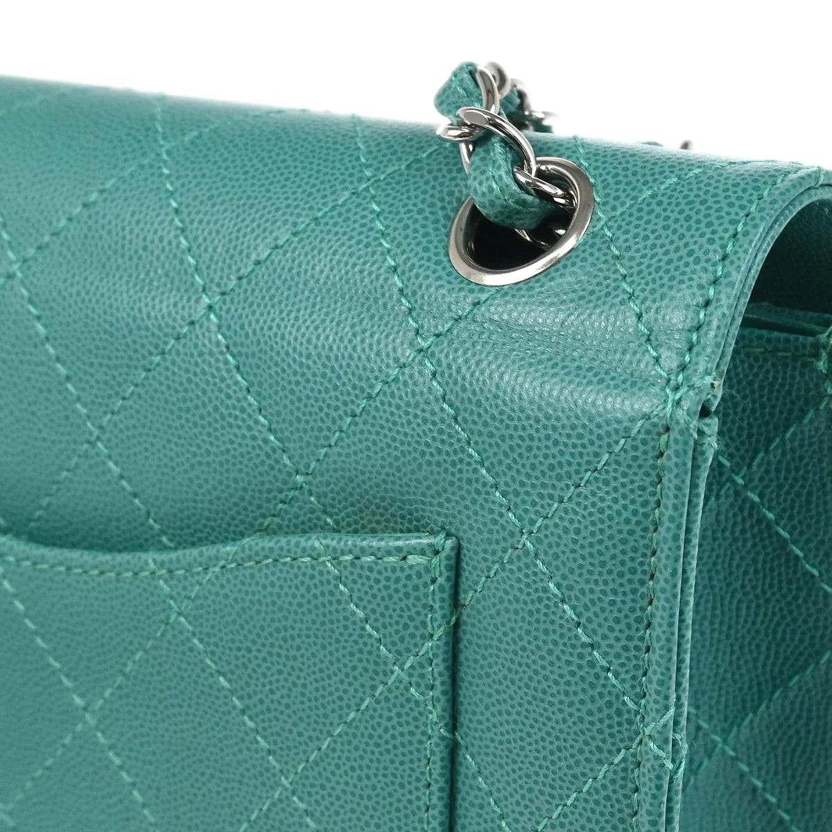 Chanel 1997-1999 Turquoise Caviar Single Flap Shoulder Bag