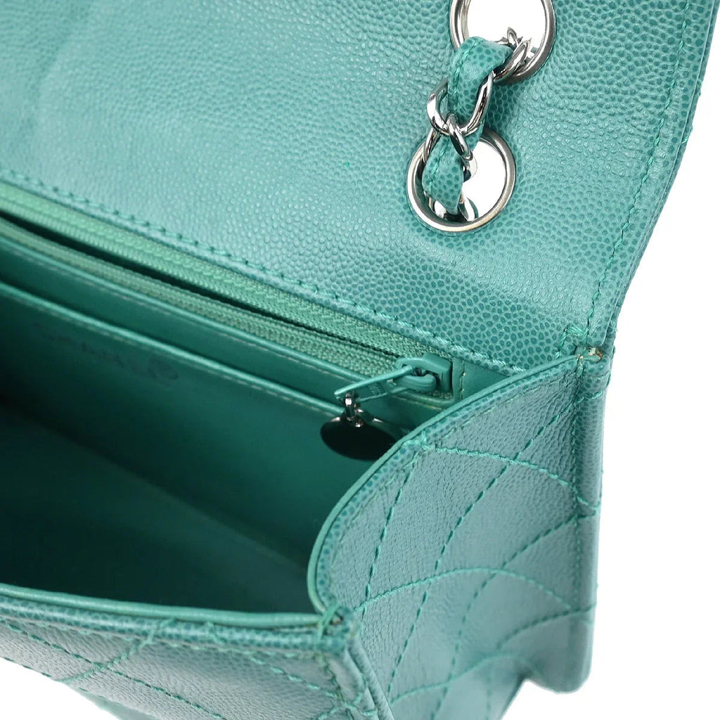 Chanel 1997-1999 Turquoise Caviar Single Flap Shoulder Bag