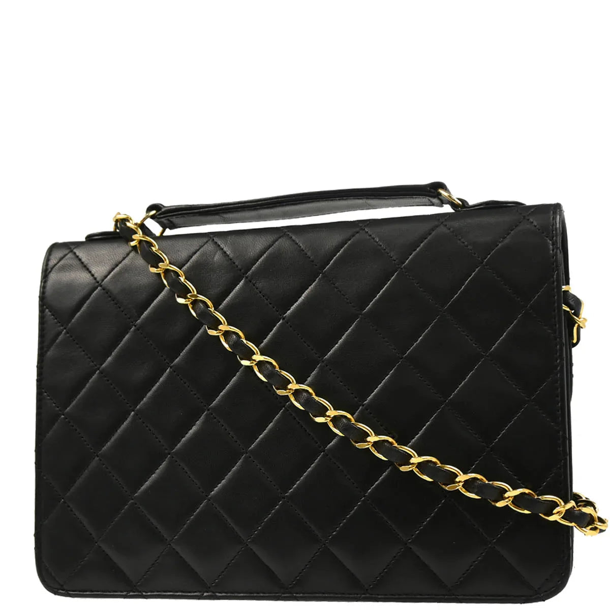 Chanel 1989-1991 Black Lambskin Double Turnlock Shoulder Bag