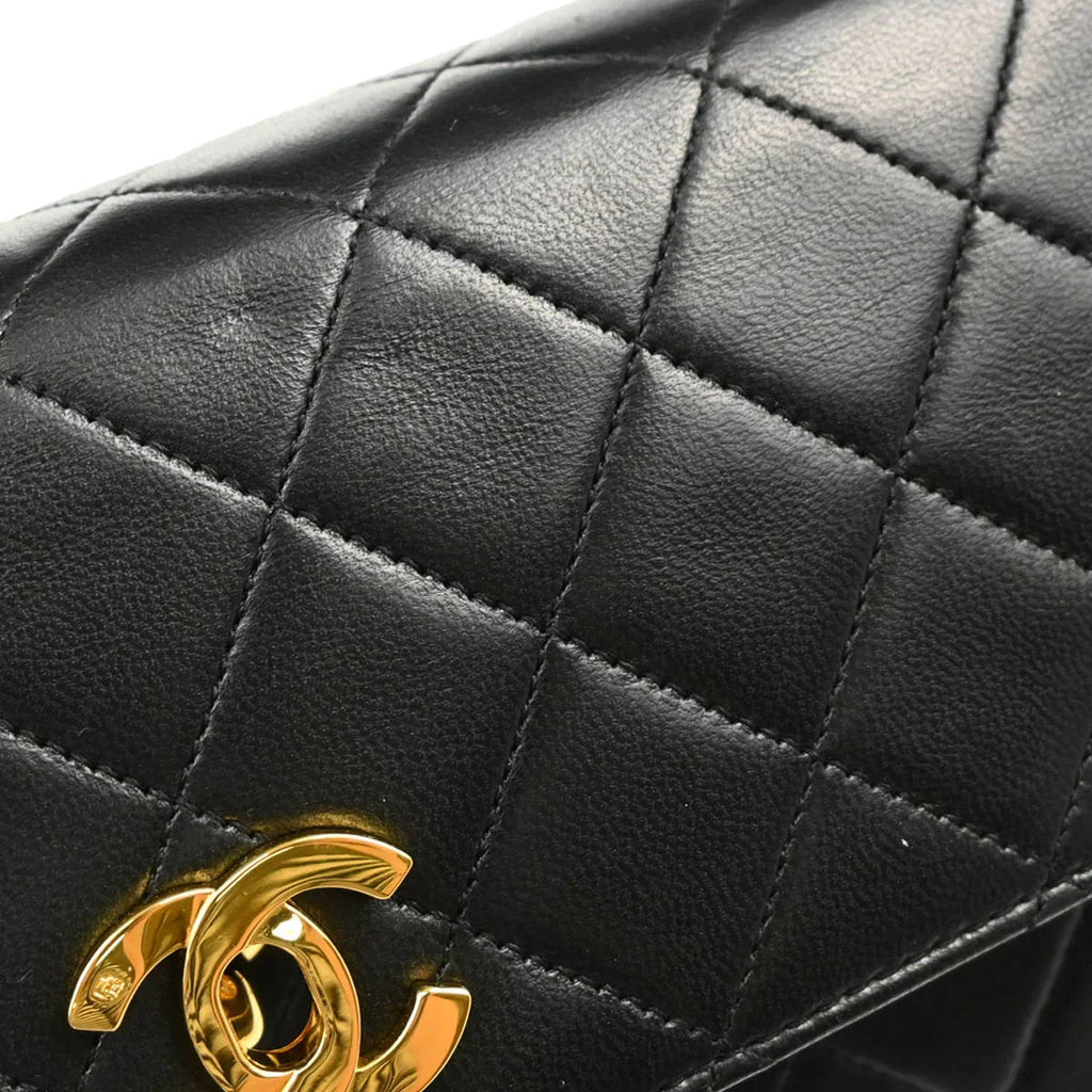 Chanel 1989-1991 Black Lambskin Double Turnlock Shoulder Bag