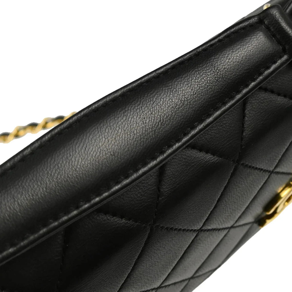 Chanel 1989-1991 Black Lambskin Double Turnlock Shoulder Bag