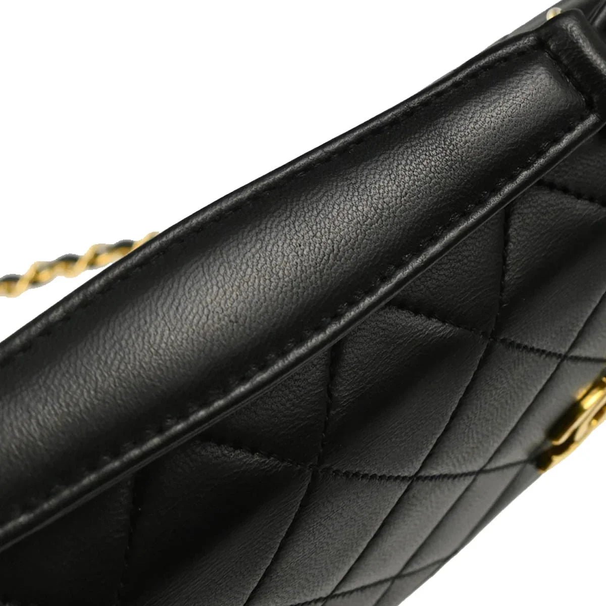 Chanel 1989-1991 Black Lambskin Double Turnlock Shoulder Bag