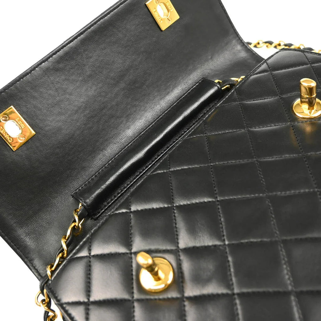 Chanel 1989-1991 Black Lambskin Double Turnlock Shoulder Bag