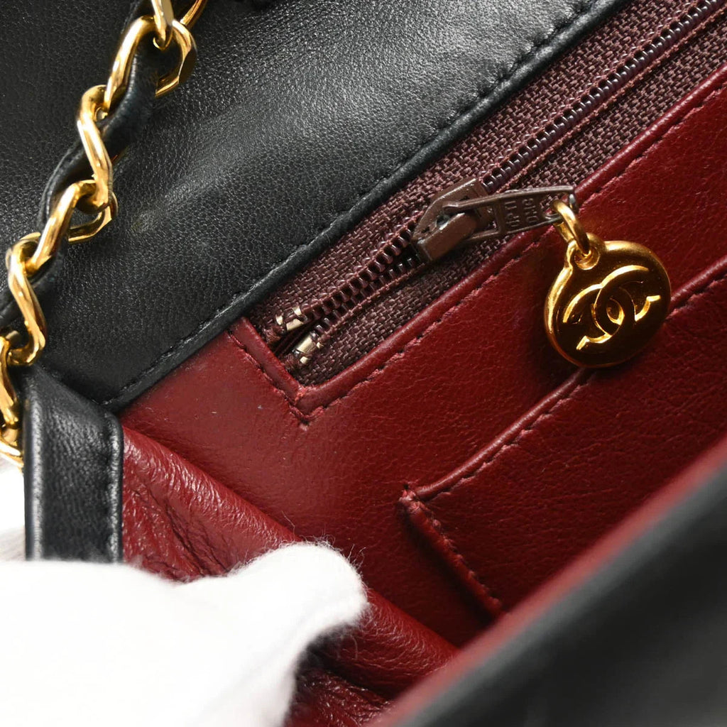 Chanel 1989-1991 Black Lambskin Double Turnlock Shoulder Bag