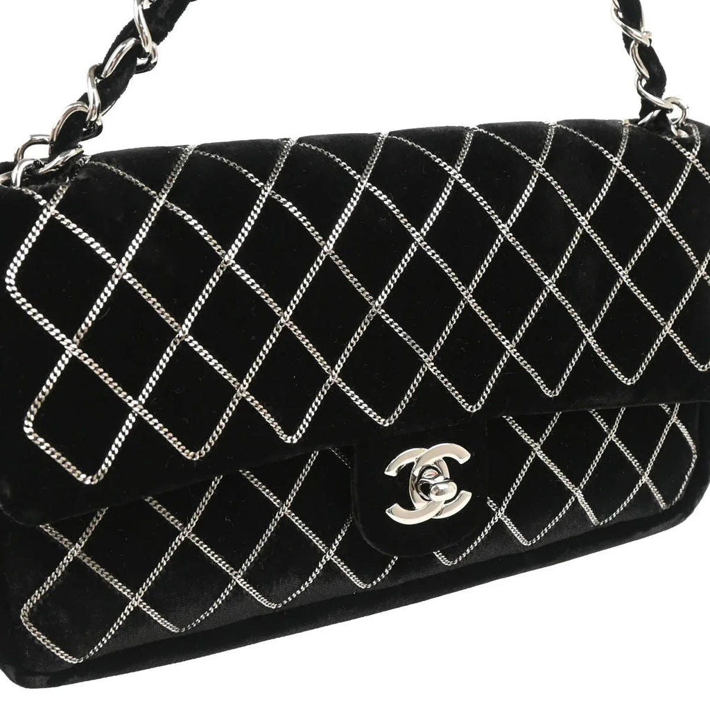 Chanel Black Velvet East West Handbag