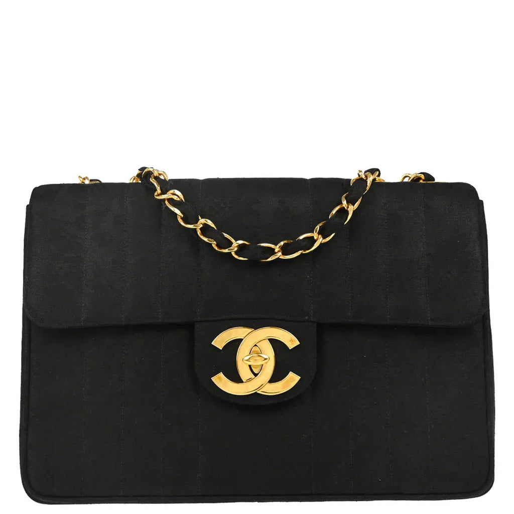 Chanel 1991-1994 Black Cotton Jumbo Mademoiselle Classic Flap Bag