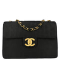 Chanel 1991-1994 Black Cotton Jumbo Mademoiselle Classic Flap Bag