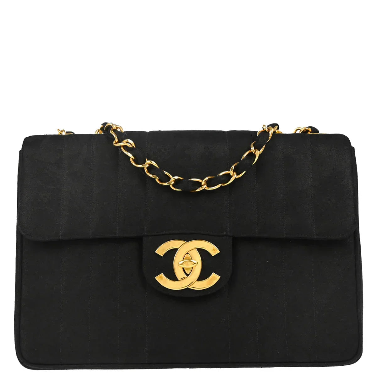Chanel 1991-1994 Black Cotton Jumbo Mademoiselle Classic Flap Bag
