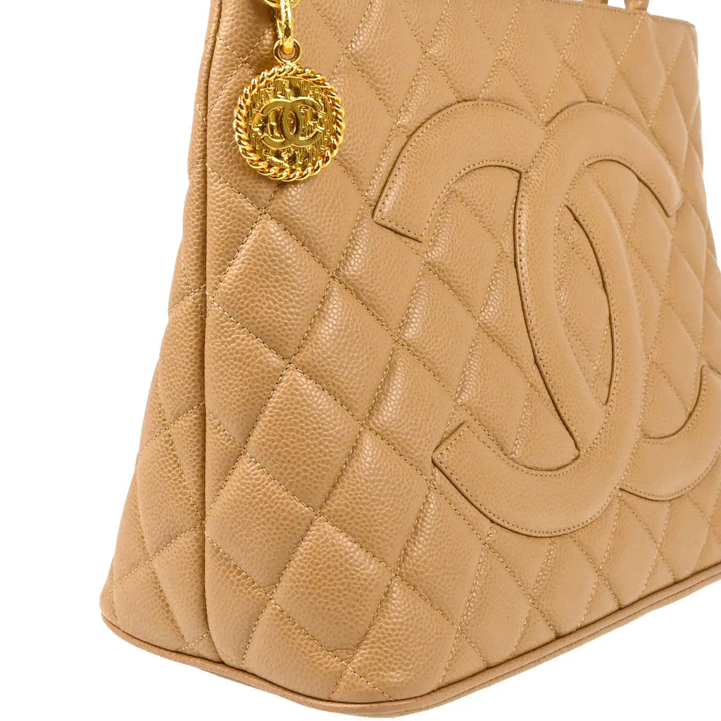 Chanel Beige Caviar Medallion Tote Handbag