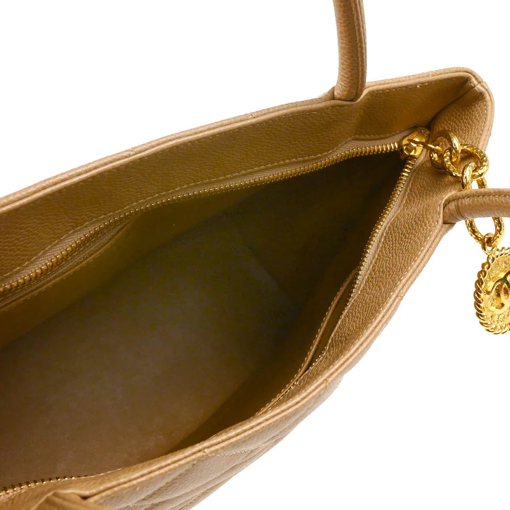 Chanel Beige Caviar Medallion Tote Handbag