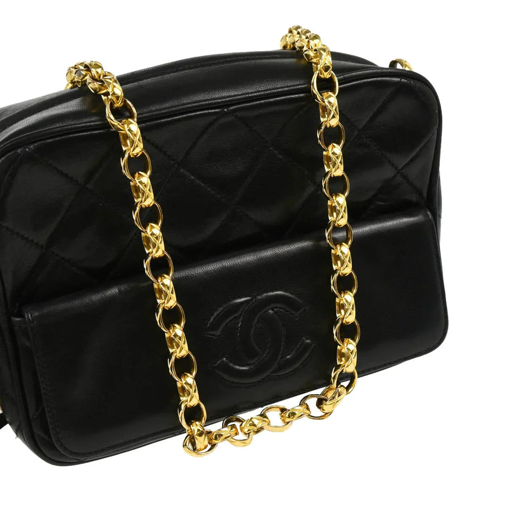 Chanel 1986-1988 Black Lambskin Camera Bag Mini