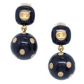 Chanel Dangle Earrings Clip-On Gold Black 00A