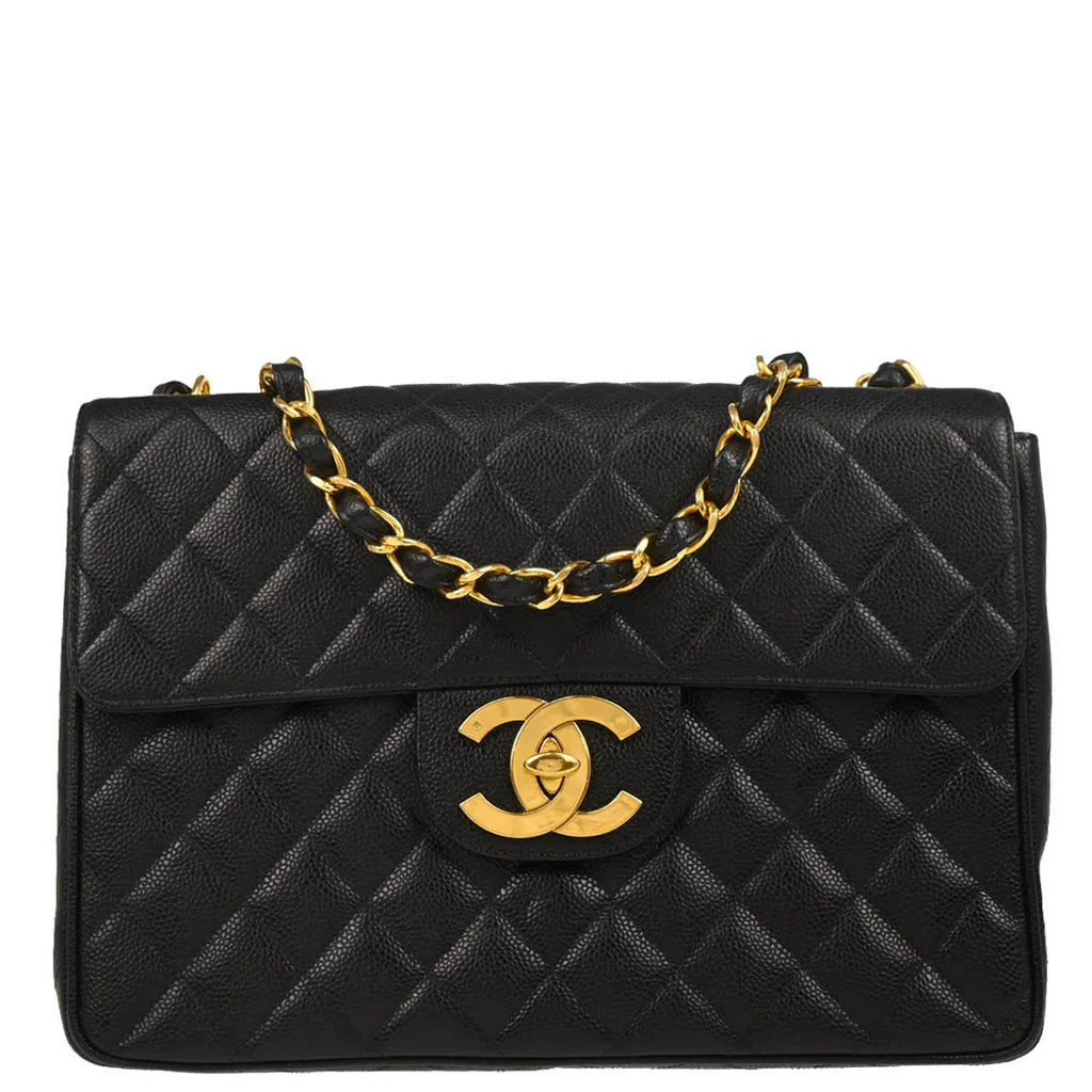 Chanel 1994-1996 Black Caviar Jumbo Classic Flap Bag