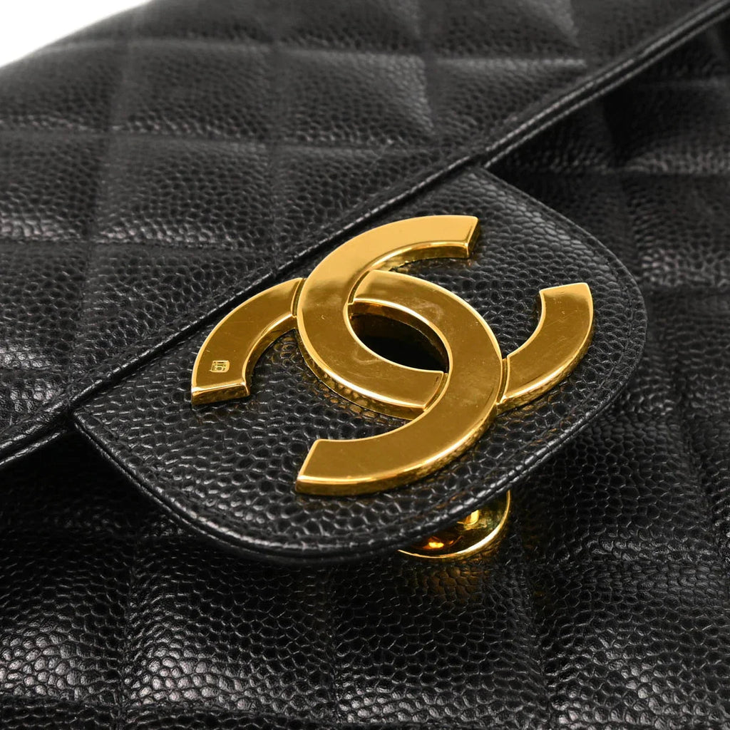 Chanel 1994-1996 Black Caviar Jumbo Classic Flap Bag