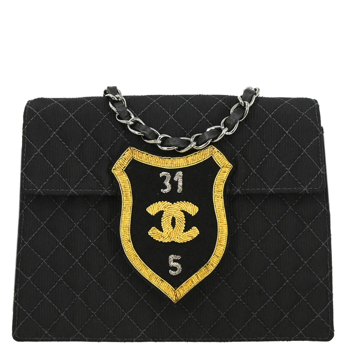 Chanel 2004-2005 Black Canvas Emblem Shoulder Bag