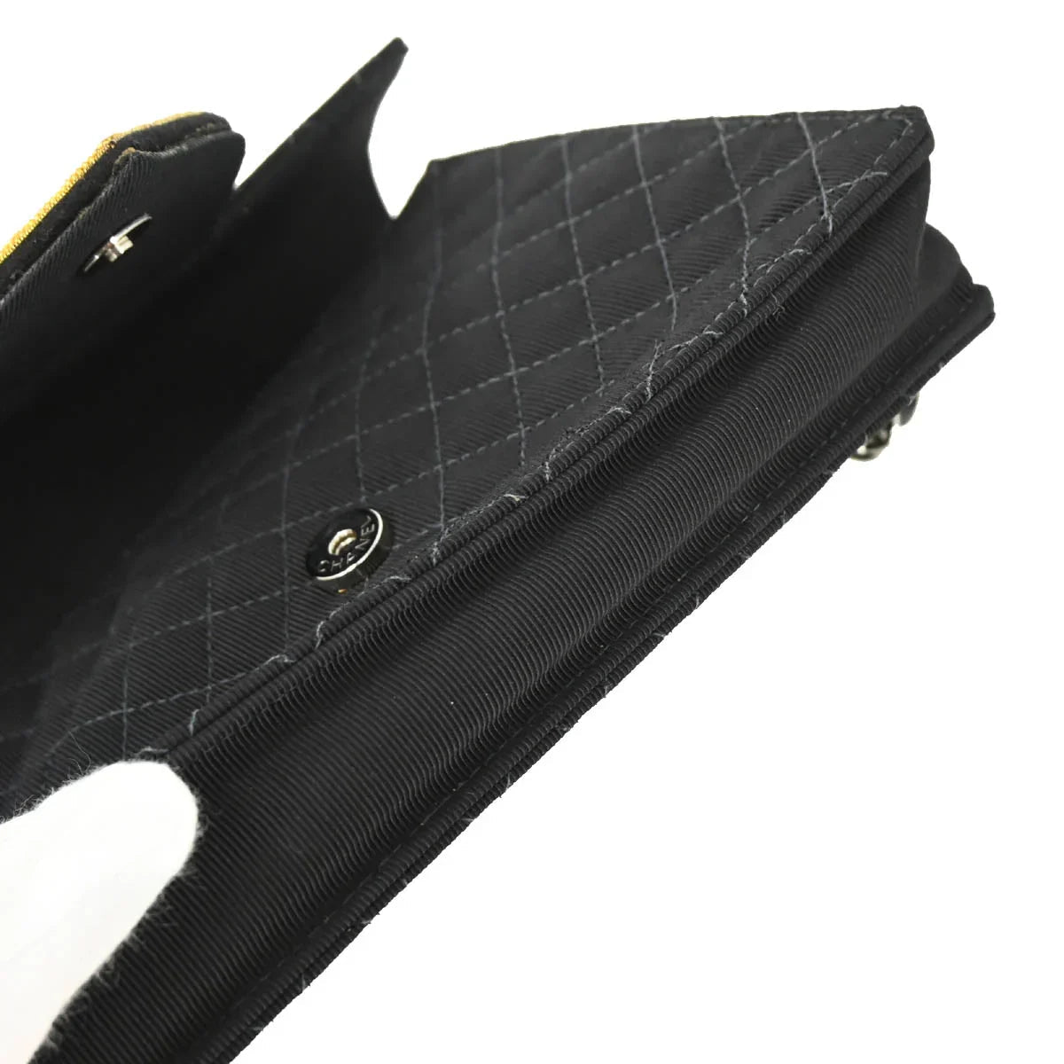 Chanel 2004-2005 Black Canvas Emblem Shoulder Bag