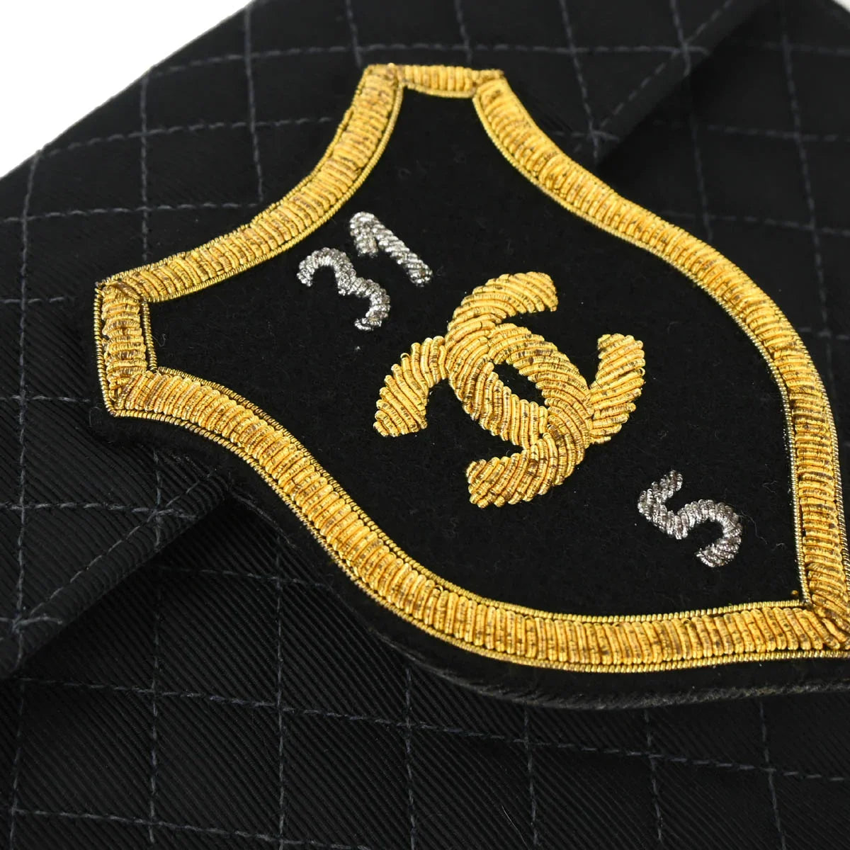 Chanel 2004-2005 Black Canvas Emblem Shoulder Bag